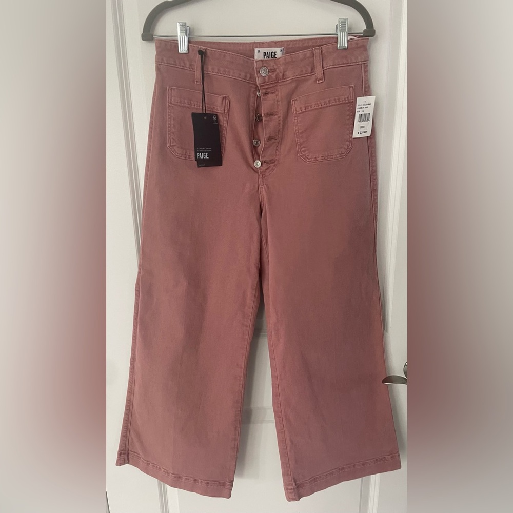 Paige Anessa High Rise Cropped Wide Leg Jeans. Size 30. NWT. Dusty Rose Color
